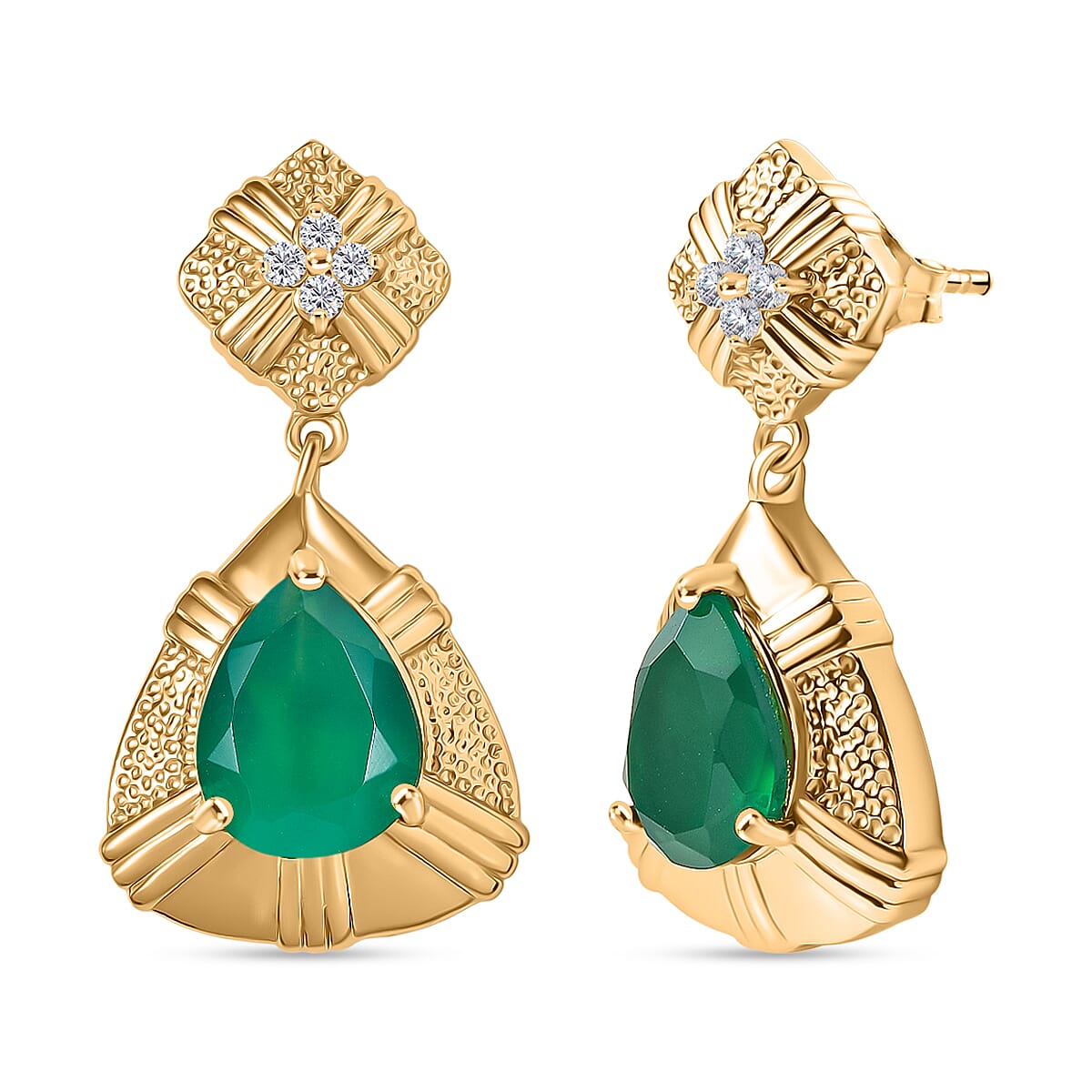 EverTrue Green Onyx and White Zircon 4.40 ctw Earrings in 18K YG Plated