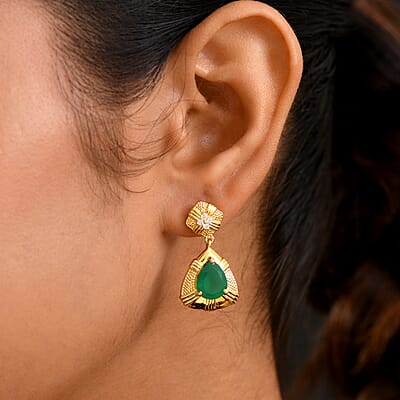 EverTrue Green Onyx and White Zircon 4.40 ctw Earrings in 18K YG Plated