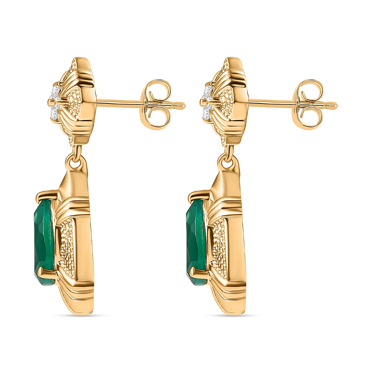 EverTrue Green Onyx and White Zircon 4.40 ctw Earrings in 18K YG Plated