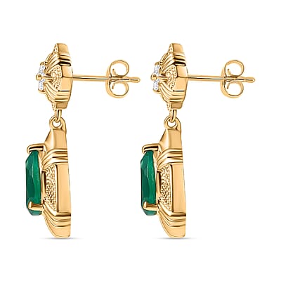 EverTrue Green Onyx and White Zircon 4.40 ctw Earrings in 18K YG Plated