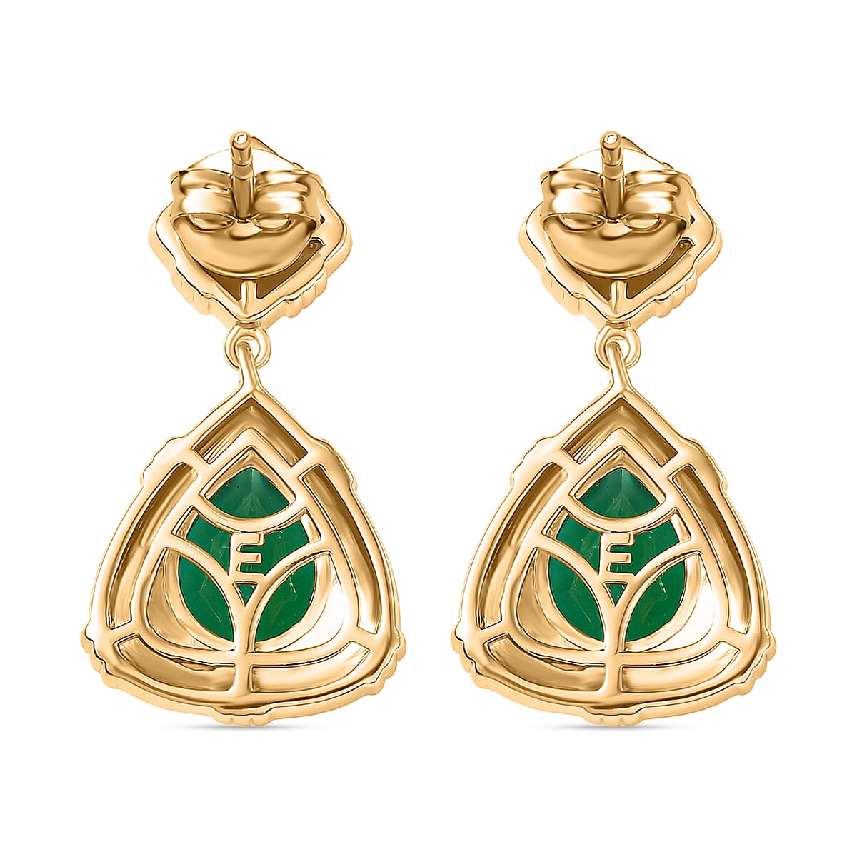 EverTrue Green Onyx and White Zircon 4.40 ctw Earrings in 18K YG Plated