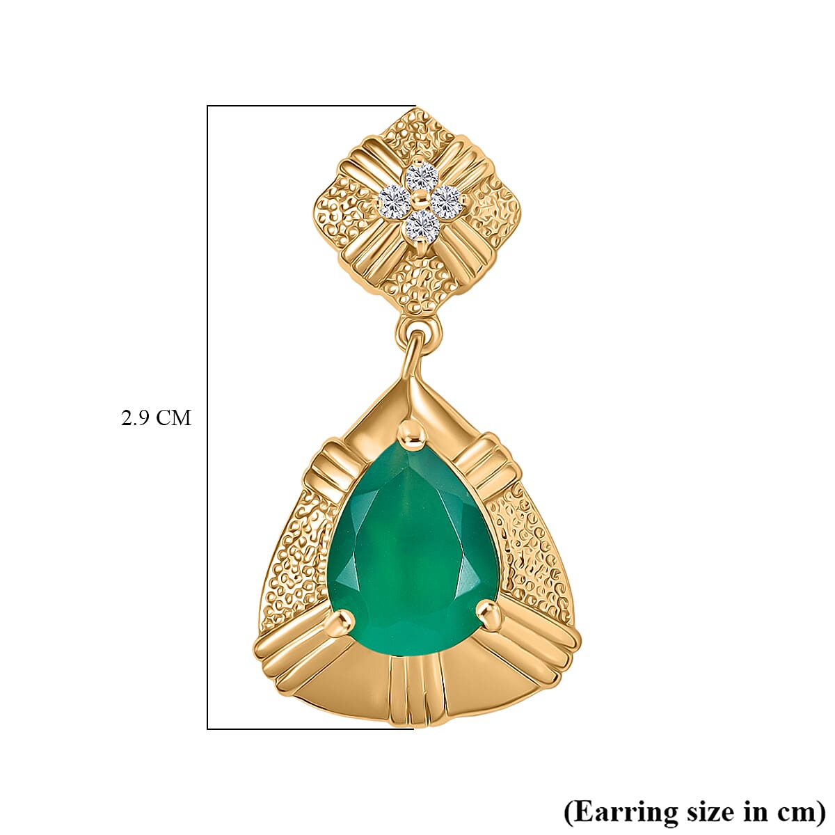 EverTrue Green Onyx and White Zircon 4.40 ctw Earrings in 18K YG Plated