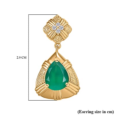 EverTrue Green Onyx and White Zircon 4.40 ctw Earrings in 18K YG Plated