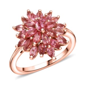 D'Joy Premium Blush Tourmaline 2.10 ctw Floral Spray Ring in 18K Vermeil Rose Gold Over Sterling Silver (Size 7.0)