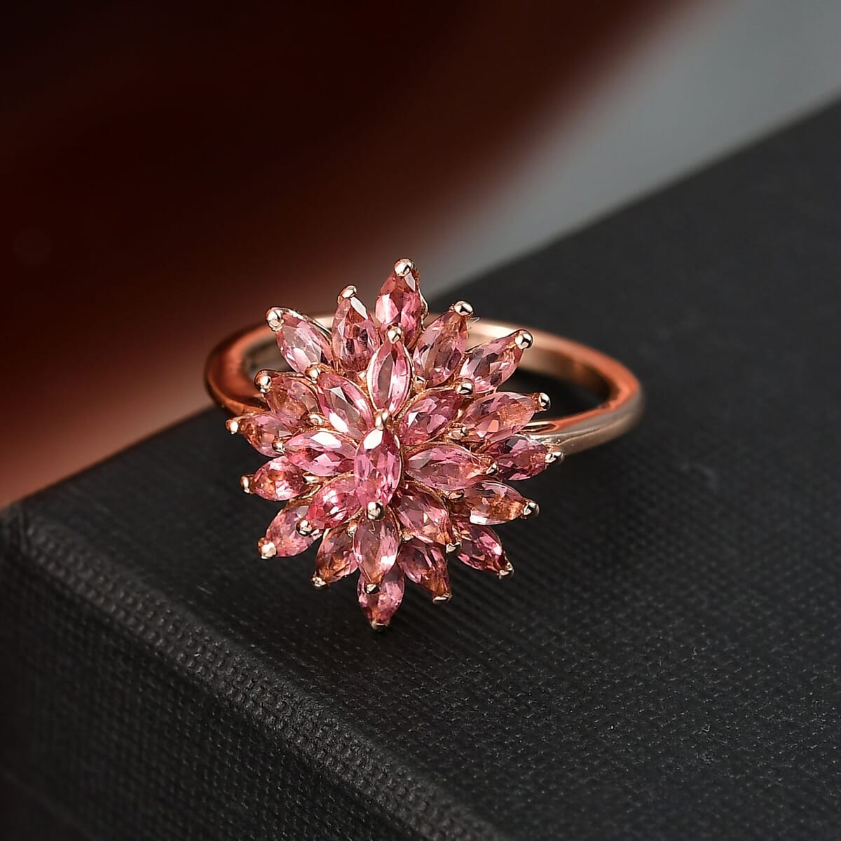 D'Joy Premium Blush Tourmaline 2.10 ctw Floral Spray Ring in 18K Vermeil Rose Gold Over Sterling Silver (Size 7.0) image number 1