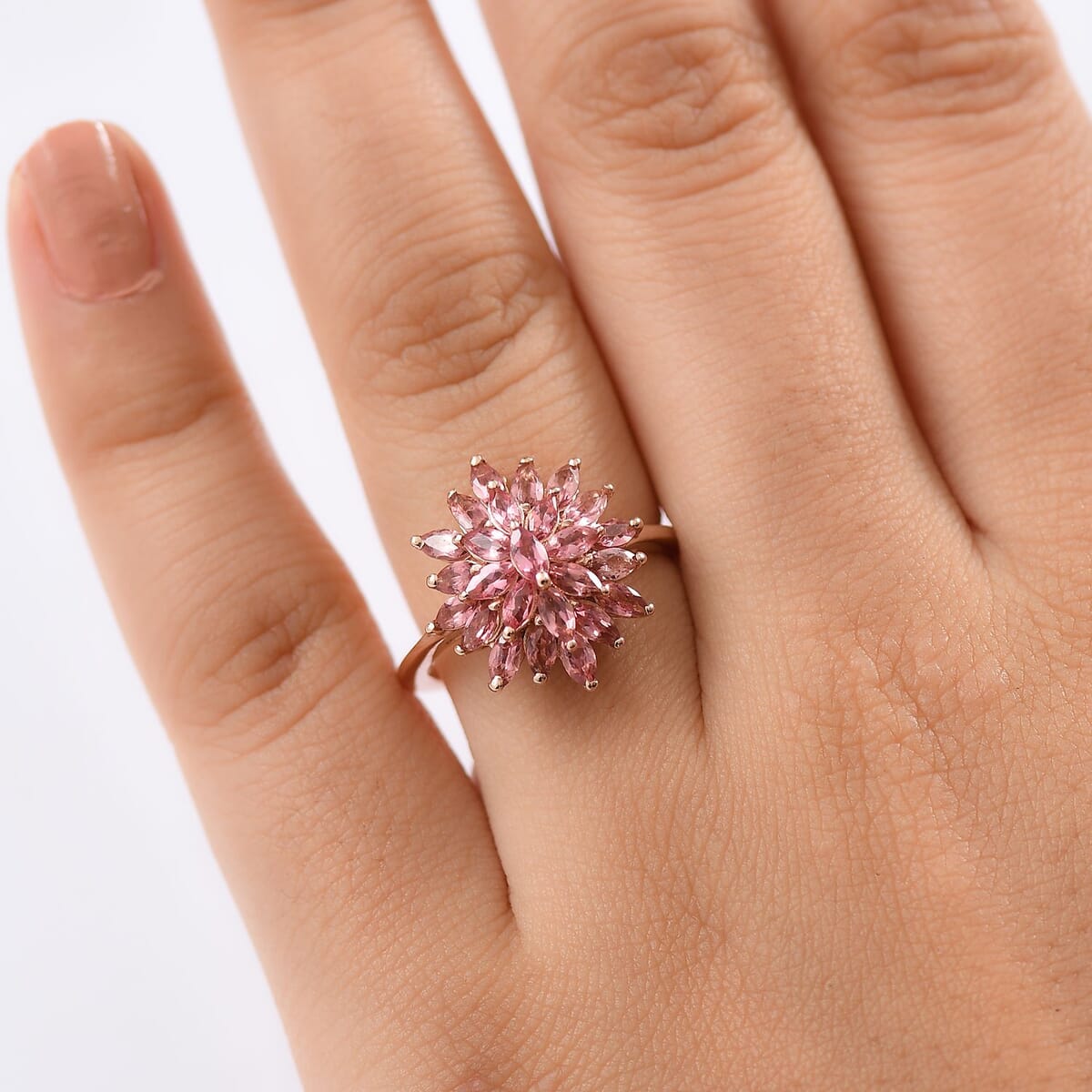 D'Joy Premium Blush Tourmaline 2.10 ctw Floral Spray Ring in 18K Vermeil Rose Gold Over Sterling Silver (Size 7.0) image number 2