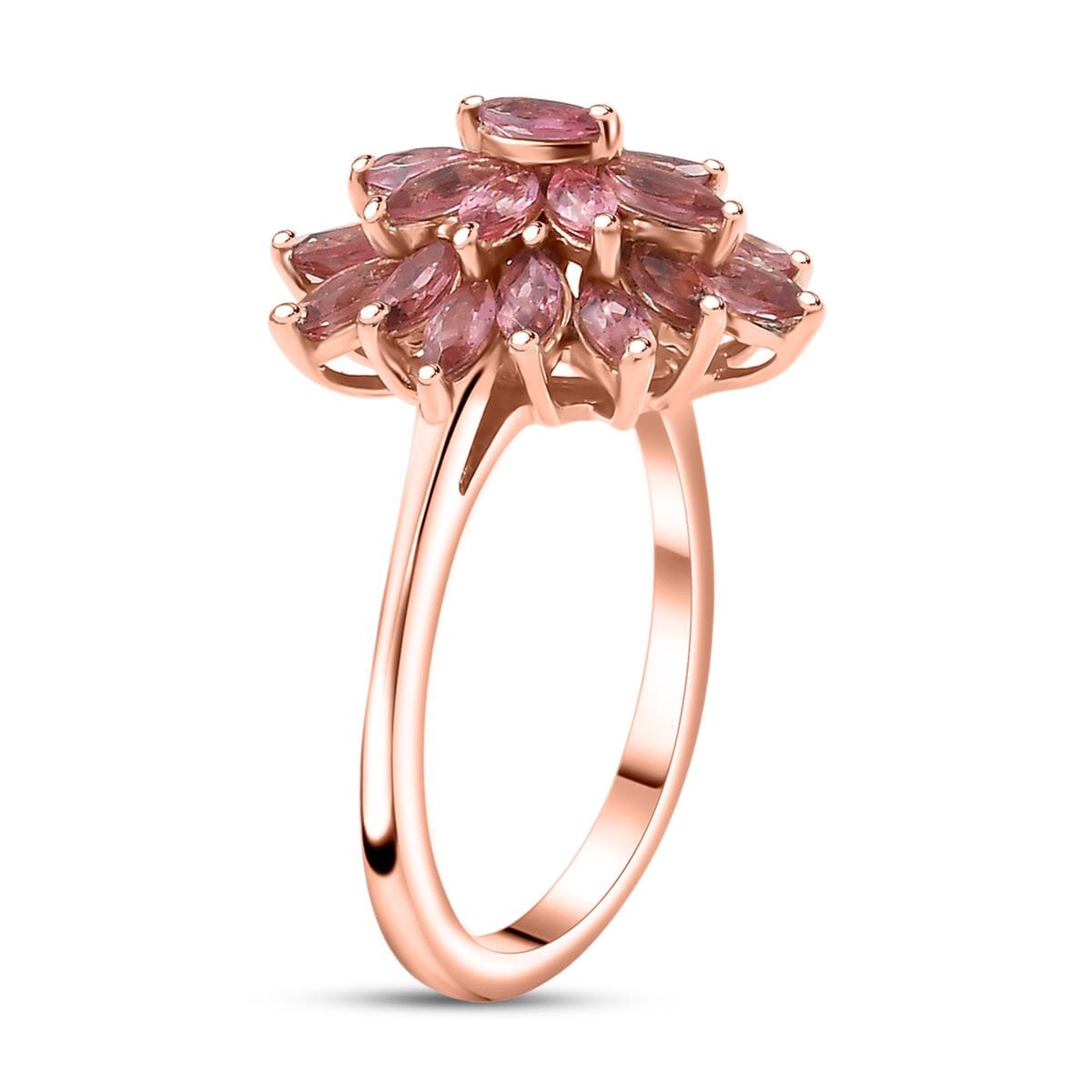D'Joy Premium Blush Tourmaline 2.10 ctw Floral Spray Ring in 18K Vermeil Rose Gold Over Sterling Silver (Size 7.0) image number 3