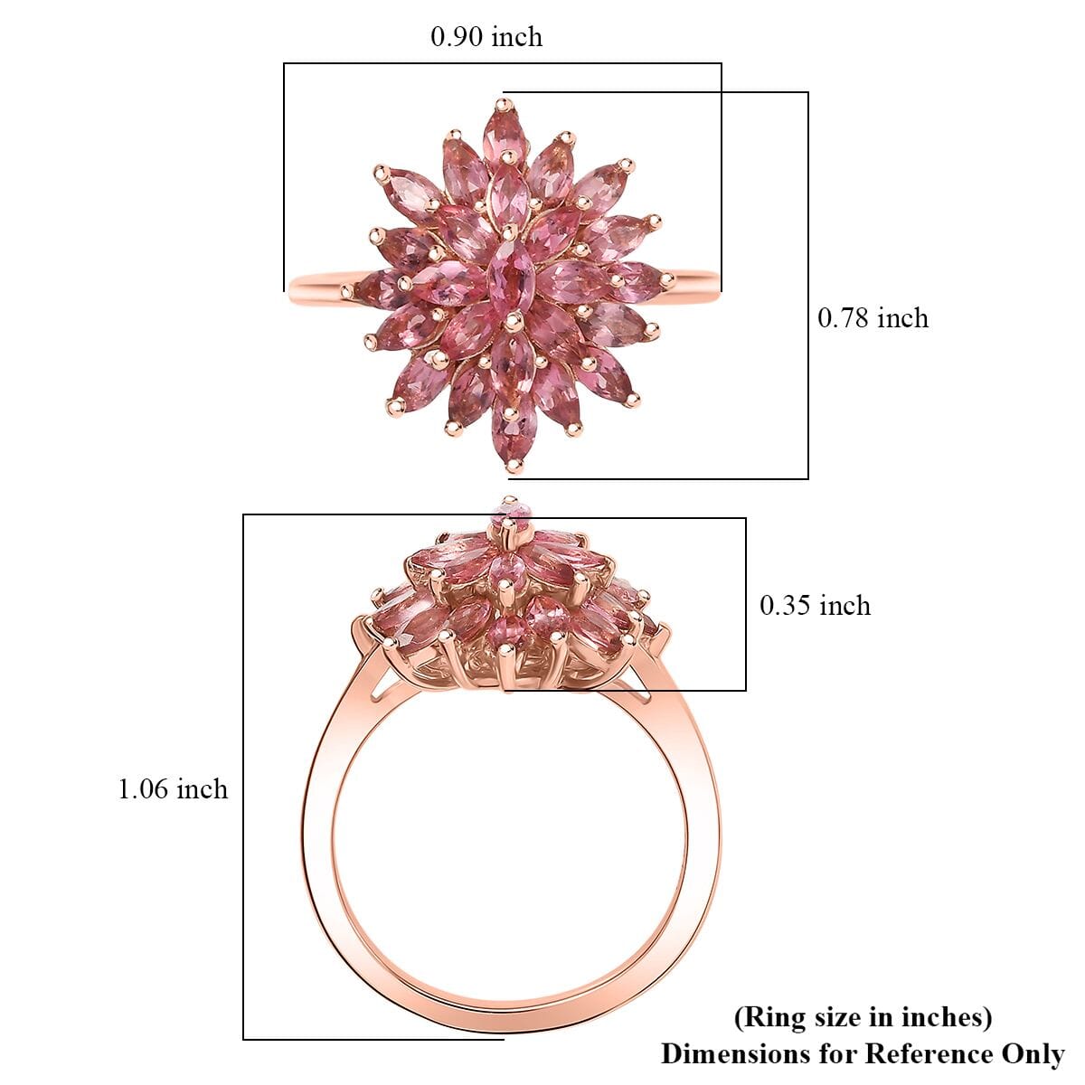 D'Joy Premium Blush Tourmaline 2.10 ctw Floral Spray Ring in 18K Vermeil Rose Gold Over Sterling Silver (Size 7.0) image number 5