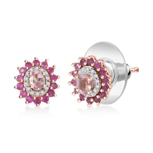 D'Joy Premium Blush Tourmaline and Multi Gemstone 0.85 ctw Earrings in 18K Vermeil Rose Gold Over Sterling Silver
