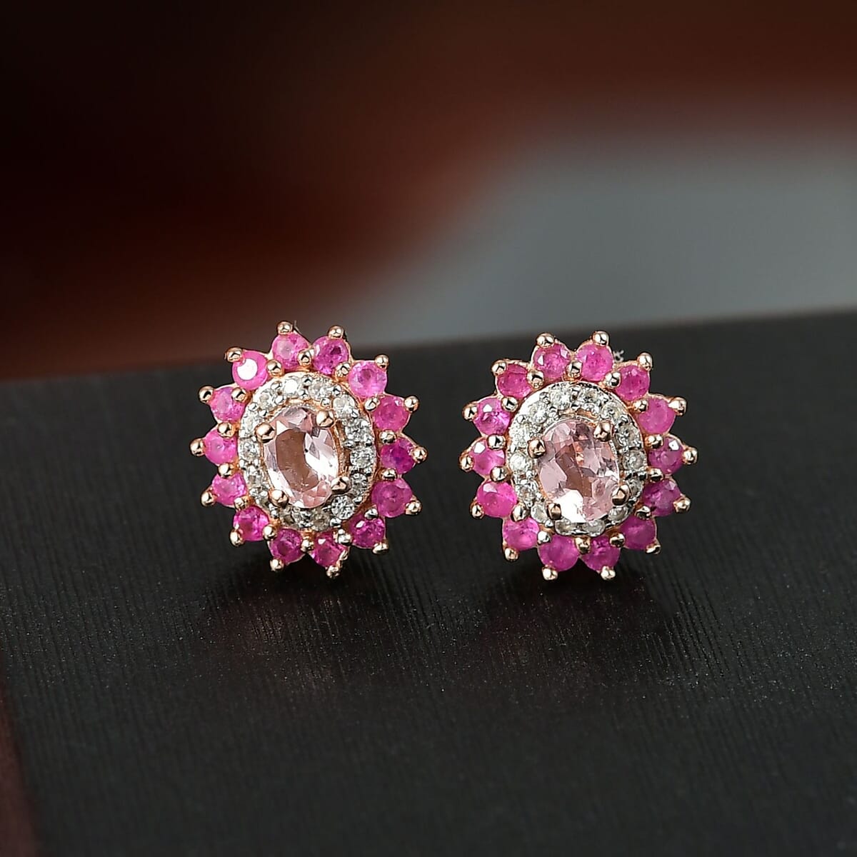 D'Joy Premium Blush Tourmaline and Multi Gemstone 0.85 ctw Earrings in 18K Vermeil Rose Gold Over Sterling Silver image number 1