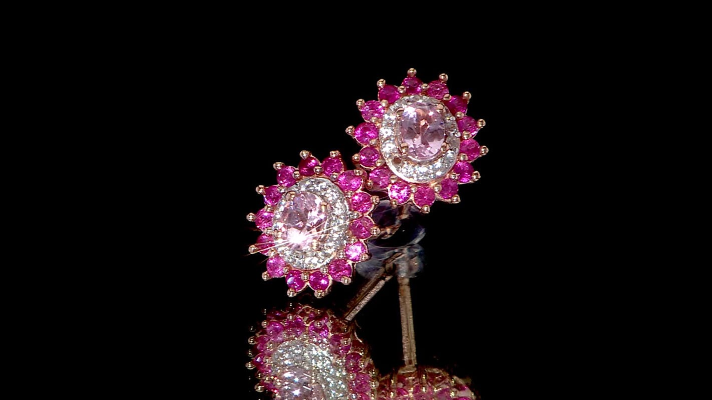 D'Joy Premium Blush Tourmaline and Multi Gemstone 0.85 ctw Crownlight Stud Earrings in 18K Vermeil Rose Gold Over Sterling Silver