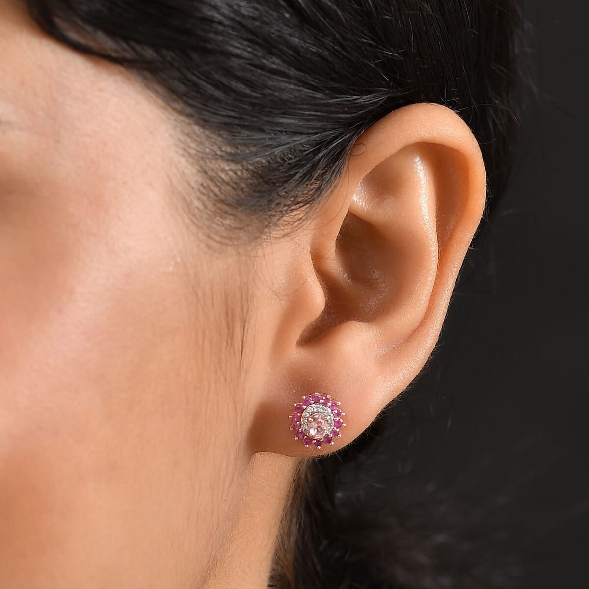 D'Joy Premium Blush Tourmaline and Multi Gemstone 0.85 ctw Earrings in 18K Vermeil Rose Gold Over Sterling Silver image number 2