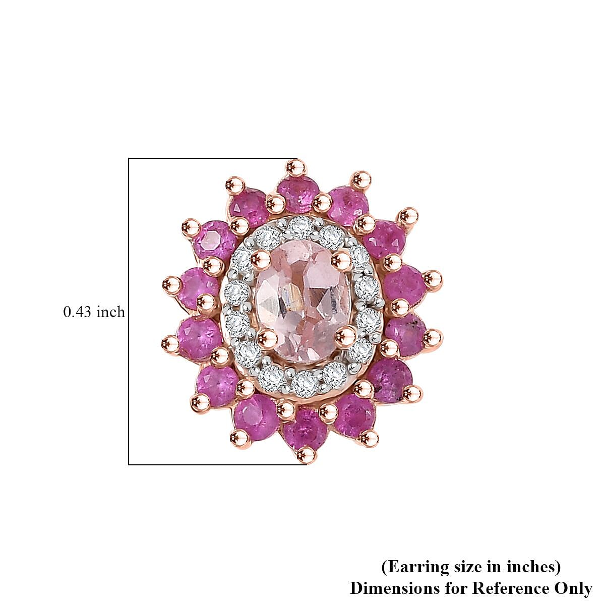 D'Joy Premium Blush Tourmaline and Multi Gemstone 0.85 ctw Crownlight Stud Earrings in 18K Vermeil Rose Gold Over Sterling Silver