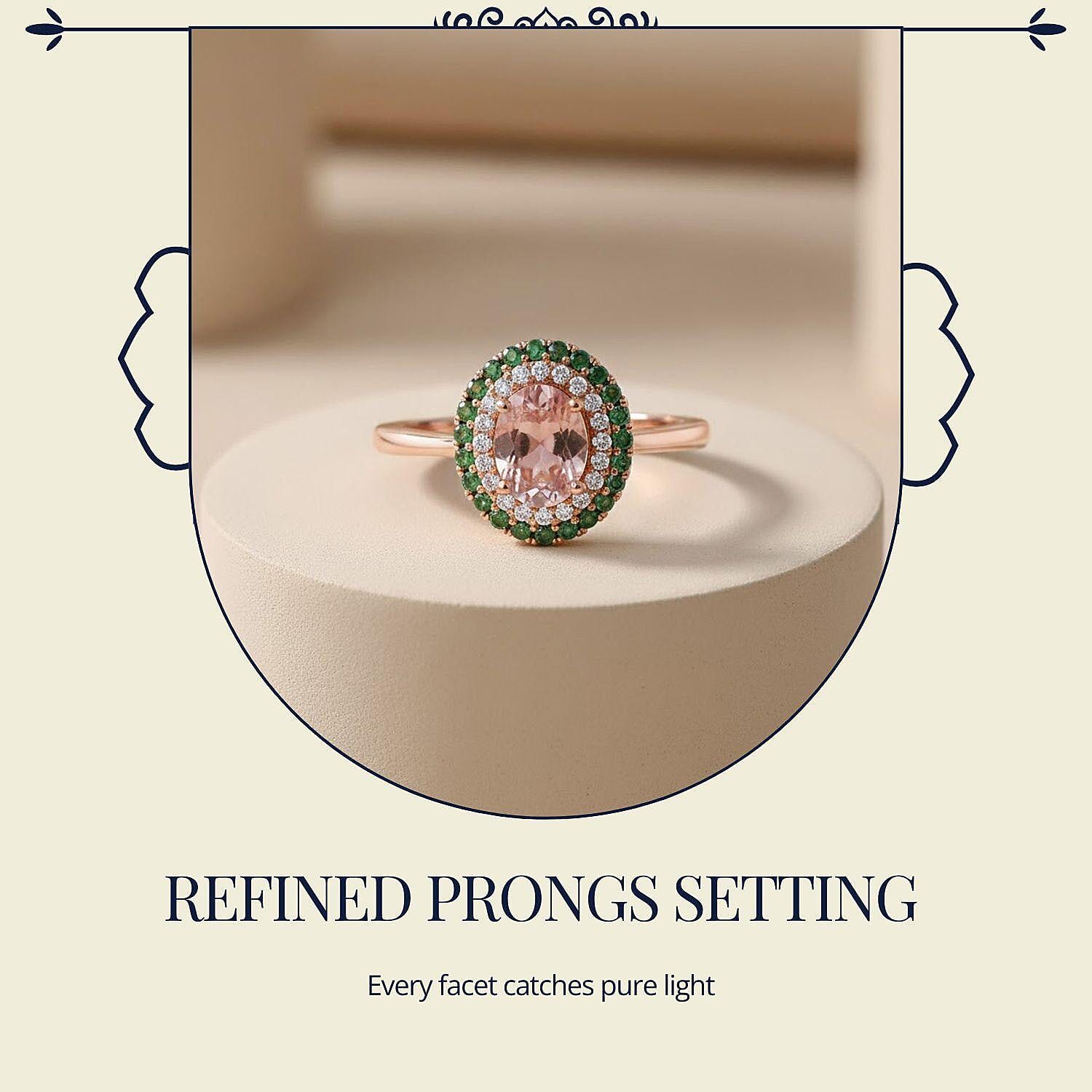 D'Joy Premium Blush Tourmaline and Multi Gemstone 1.30 ctw Floral Glint Ring in 18K Vermeil Rose Gold Over Sterling Silver (Size 10.0)