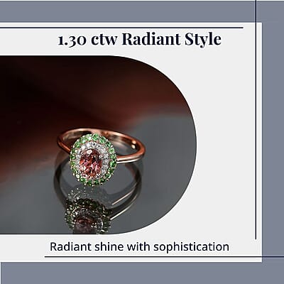 D'Joy Premium Blush Tourmaline and Multi Gemstone 1.30 ctw Floral Glint Ring in 18K Vermeil Rose Gold Over Sterling Silver (Size 10.0)