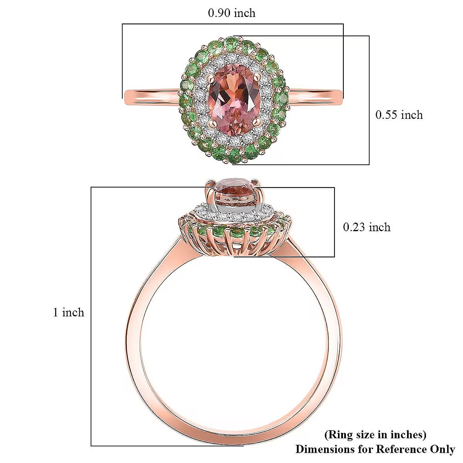 D'Joy Premium Blush Tourmaline and Multi Gemstone 1.30 ctw Floral Glint Ring in 18K Vermeil Rose Gold Over Sterling Silver (Size 10.0)