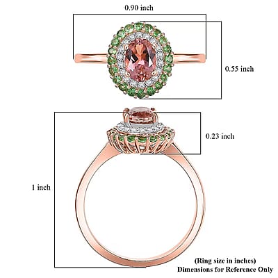 D'Joy Premium Blush Tourmaline and Multi Gemstone 1.30 ctw Floral Glint Ring in 18K Vermeil Rose Gold Over Sterling Silver (Size 10.0)
