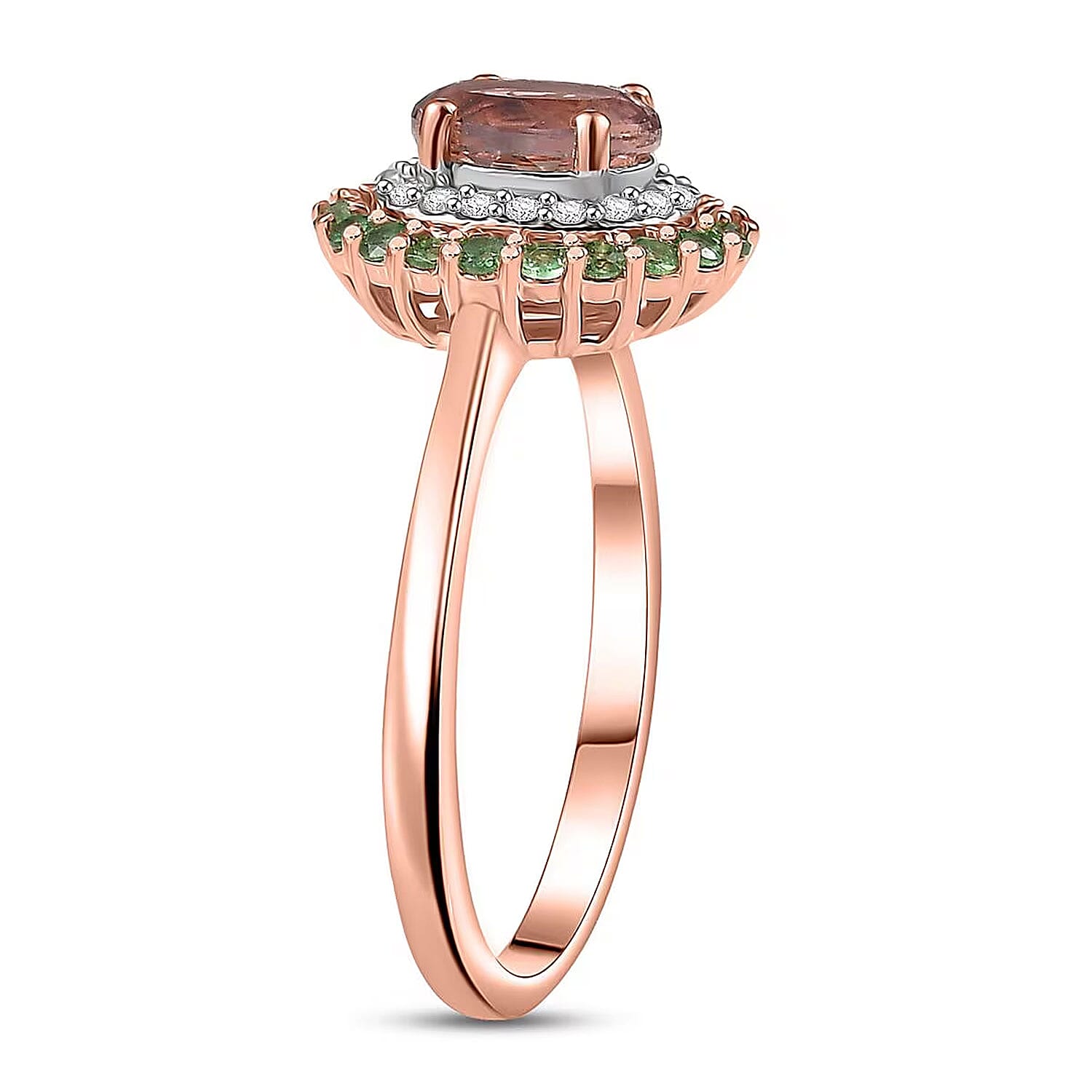 D'Joy Premium Blush Tourmaline and Multi Gemstone 1.30 ctw Floral Glint Ring in 18K Vermeil Rose Gold Over Sterling Silver (Size 10.0)