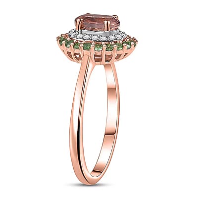 D'Joy Premium Blush Tourmaline and Multi Gemstone 1.30 ctw Floral Glint Ring in 18K Vermeil Rose Gold Over Sterling Silver (Size 10.0)