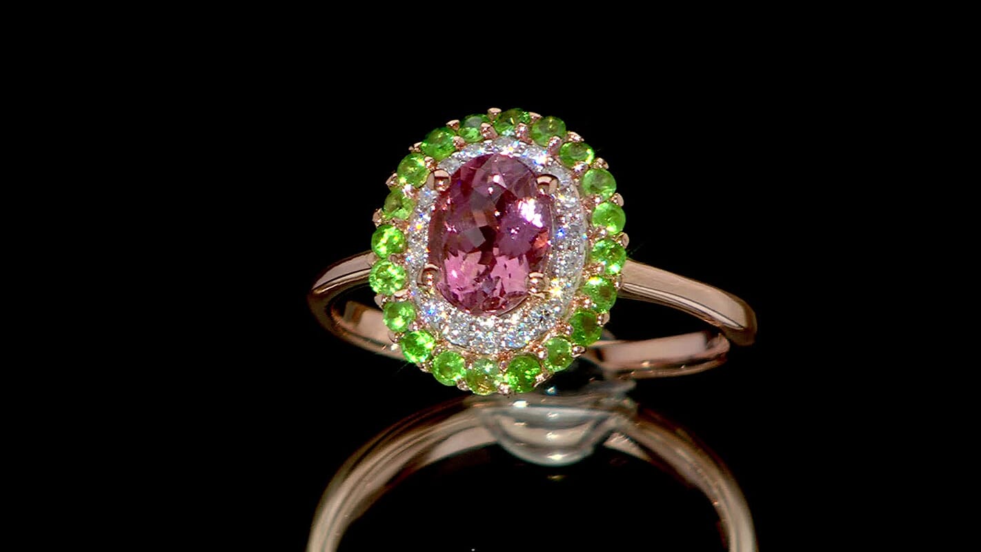 D'Joy Premium Blush Tourmaline, Multi Gemstone Ring in 18K Vermeil RG Over Sterling Silver (Size 10.0) 1.30 ctw