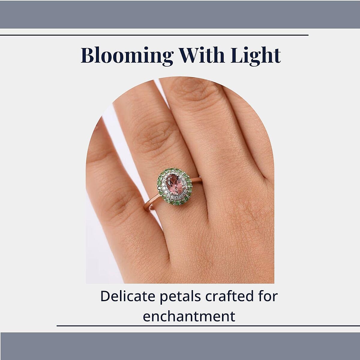D'Joy Premium Blush Tourmaline and Multi Gemstone 1.30 ctw Floral Glint Ring in 18K Vermeil Rose Gold Over Sterling Silver (Size 7.0) image number 1
