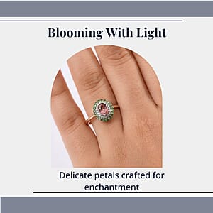 D'Joy Premium Blush Tourmaline and Multi Gemstone 1.30 ctw Floral Glint Ring in 18K Vermeil Rose Gold Over Sterling Silver (Size 7.0)
