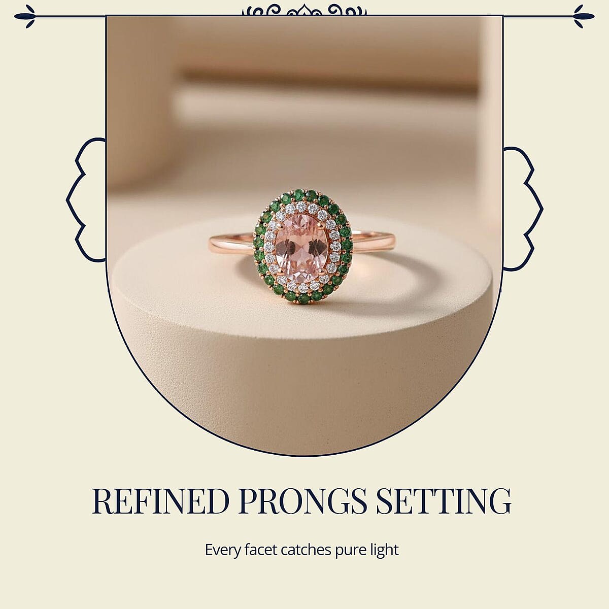 D'Joy Premium Blush Tourmaline and Multi Gemstone 1.30 ctw Floral Glint Ring in 18K Vermeil Rose Gold Over Sterling Silver (Size 7.0) image number 2