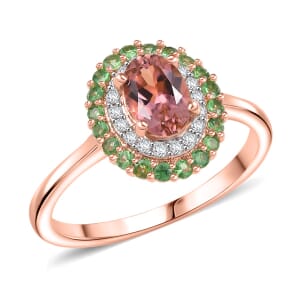 D'Joy Premium Blush Tourmaline and Multi Gemstone 1.30 ctw Ring in 18K Vermeil Rose Gold Over Sterling Silver (Size 8.0)