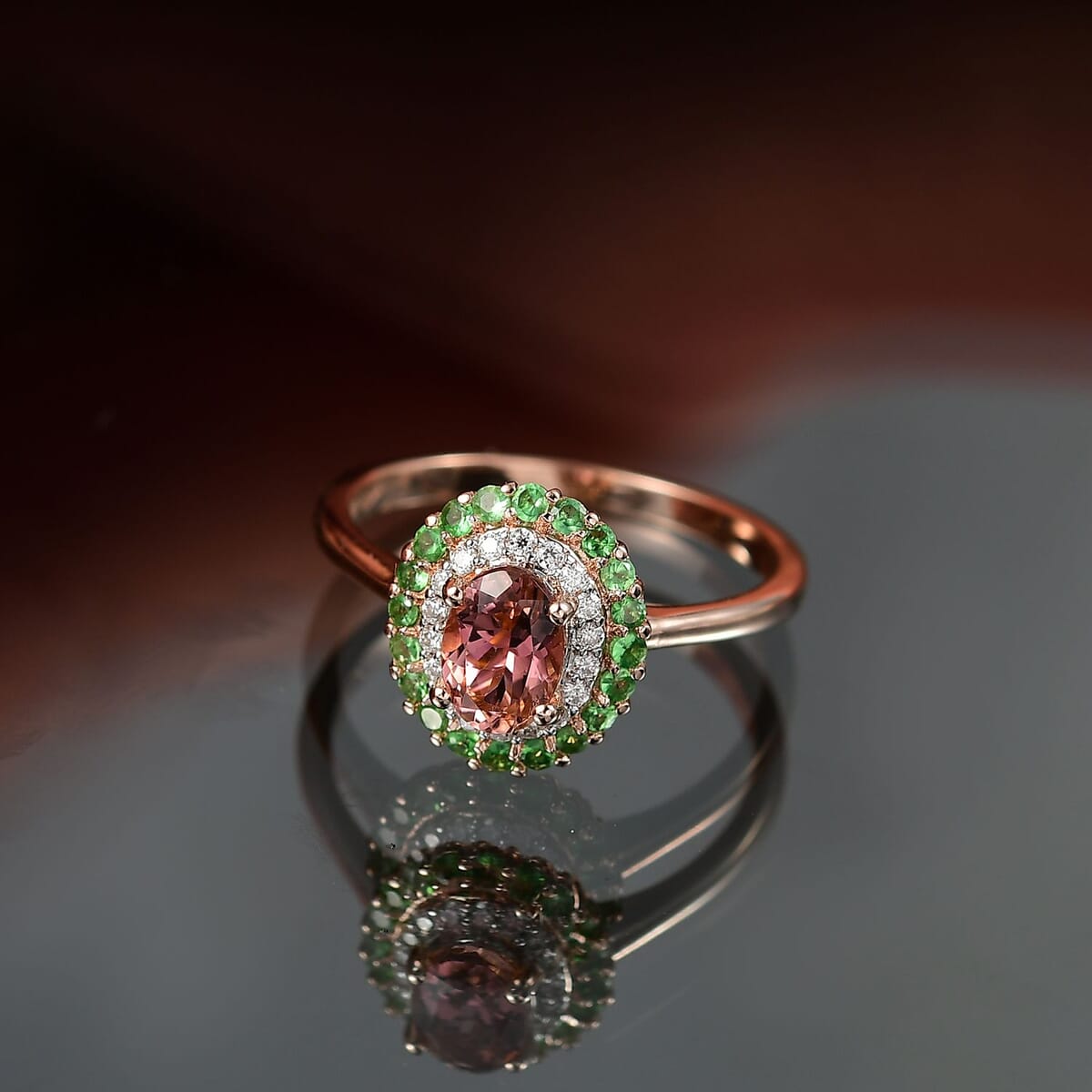 D'Joy Premium Blush Tourmaline and Multi Gemstone 1.30 ctw Ring in 18K Vermeil Rose Gold Over Sterling Silver (Size 8.0) image number 1