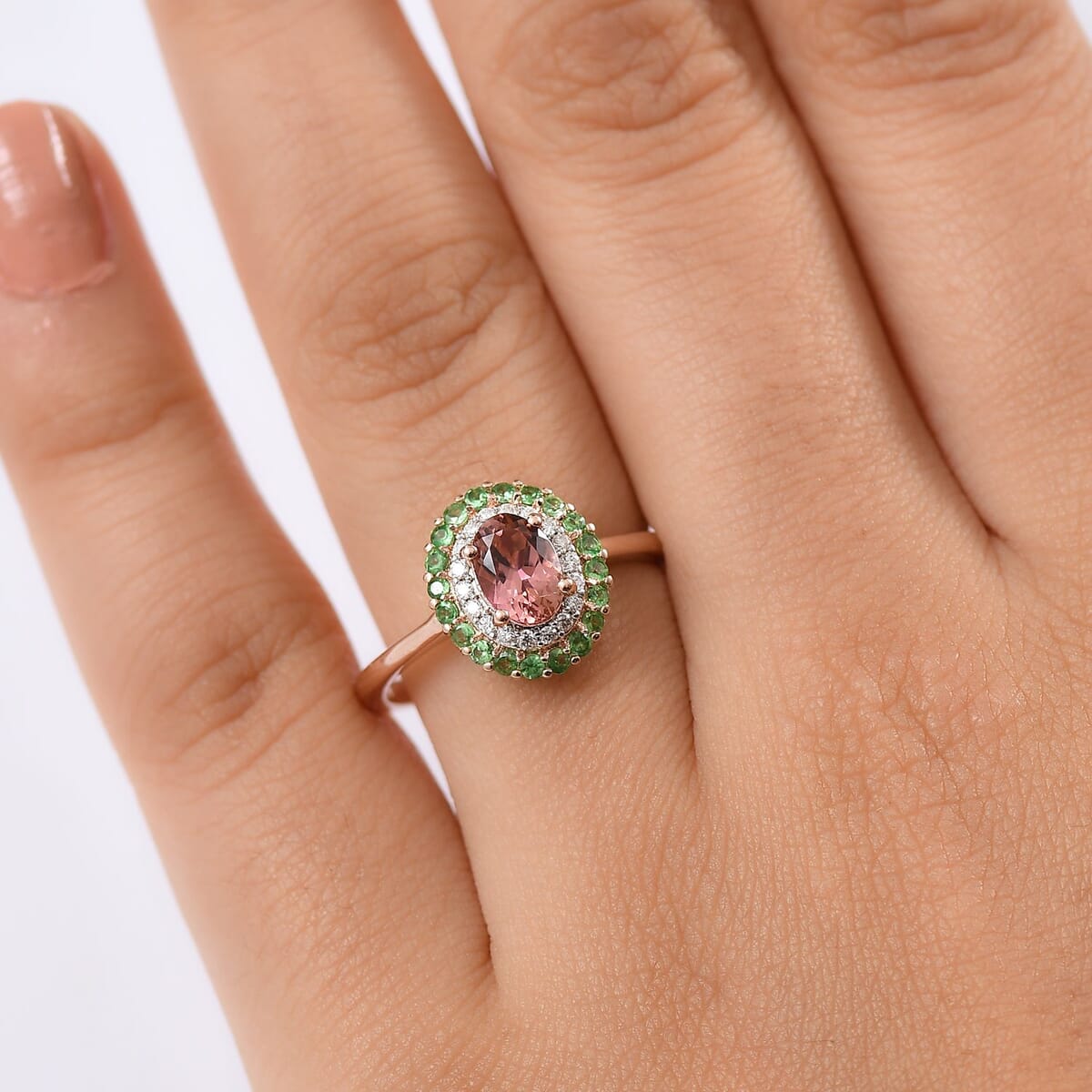 D'Joy Premium Blush Tourmaline and Multi Gemstone 1.30 ctw Ring in 18K Vermeil Rose Gold Over Sterling Silver (Size 8.0) image number 2