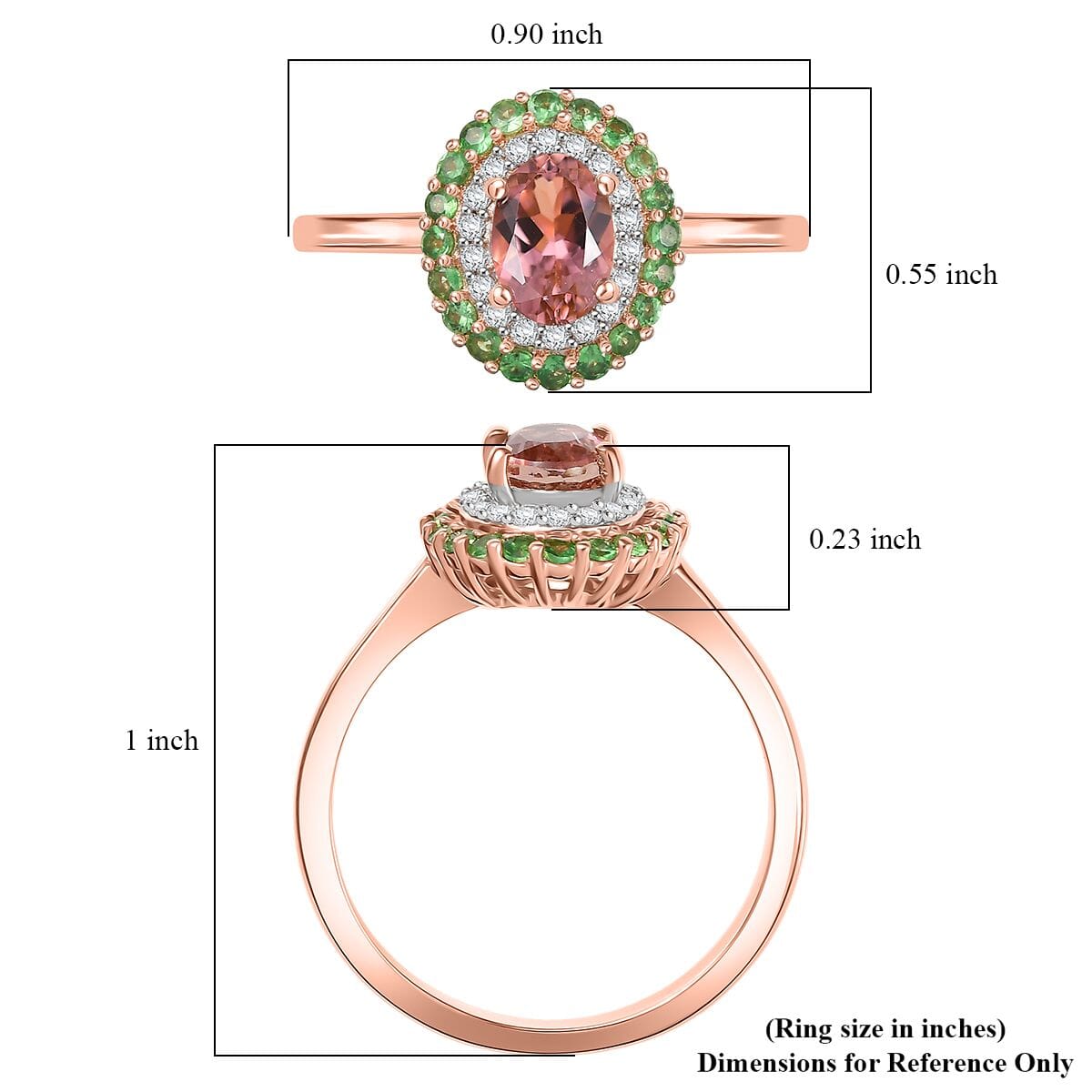 D'Joy Premium Blush Tourmaline and Multi Gemstone 1.30 ctw Ring in 18K Vermeil Rose Gold Over Sterling Silver (Size 8.0) image number 5