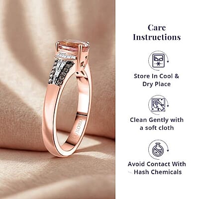 Luxoro 10K Rose Gold Premium Blush Tourmaline, Natural Champagne and White Diamond (I2) Ring (Size 10.0) 1.00 ctw