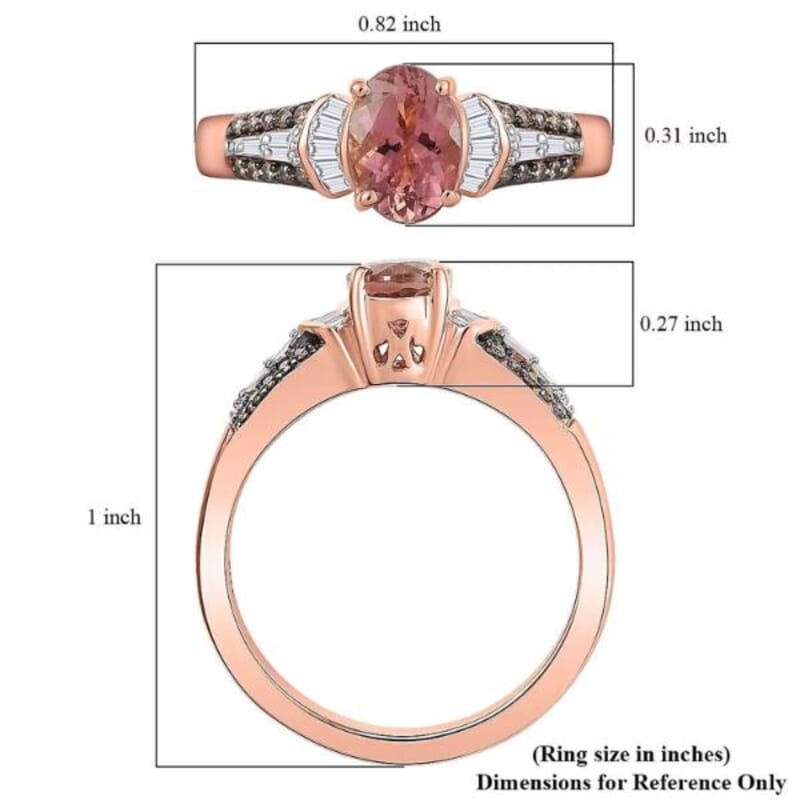 Luxoro 10K Rose Gold Premium Blush Tourmaline, Natural Champagne and White Diamond (I2) Ring (Size 5.0) 1.00 ctw