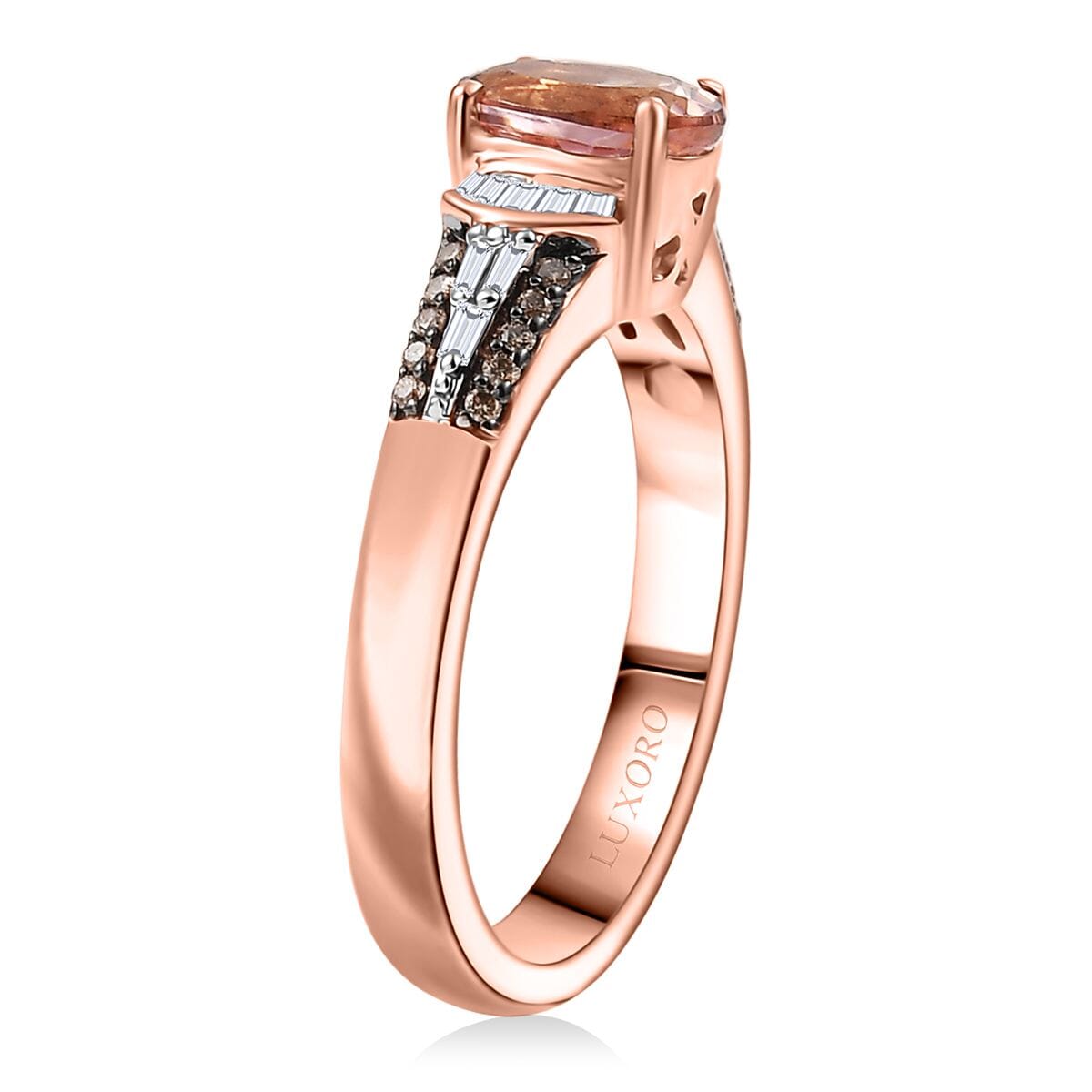 Luxoro Premium Blush Tourmaline, I2 Natural Champagne and White Diamond 1.00 ctw Empress Bloom Ring in 10K Rose Gold (Size 6.0) image number 3