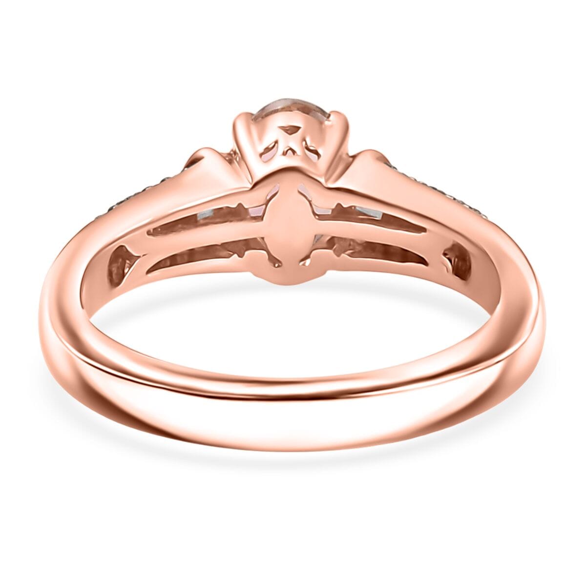 Luxoro Premium Blush Tourmaline, I2 Natural Champagne and White Diamond 1.00 ctw Empress Bloom Ring in 10K Rose Gold (Size 6.0) image number 4