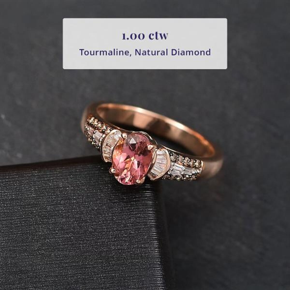 Luxoro 10K Rose Gold Premium Blush Tourmaline, Natural Champagne and White Diamond (I2) Ring (Size 6.5) 1.00 ctw image number 2