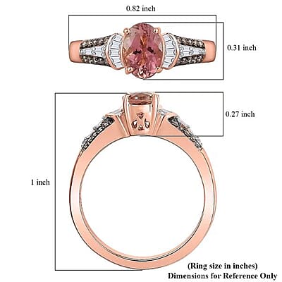 Luxoro Premium Blush Tourmaline, I2 Natural Champagne and White Diamond 1.00 ctw Empress Bloom Ring in 10K Rose Gold (Size 7.0)