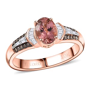 Luxoro 10K Rose Gold Premium Blush Tourmaline, Natural Champagne and White Diamond (I2) Ring (Size 7.5) 1.00 ctw