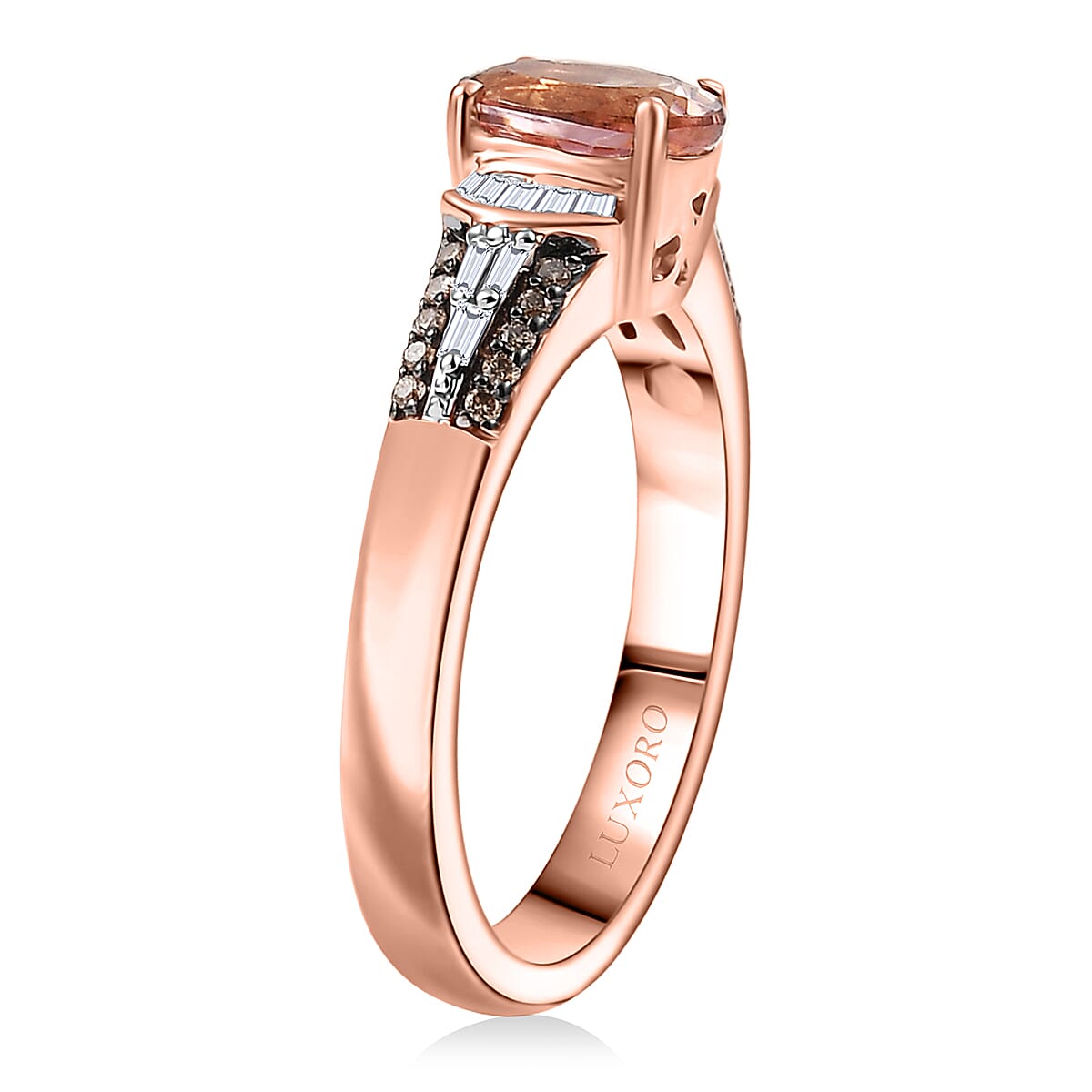 Luxoro Premium Blush Tourmaline, I2 Natural Champagne and White Diamond 1.00 ctw Empress Bloom Ring in 10K Rose Gold (Size 8.0) image number 3