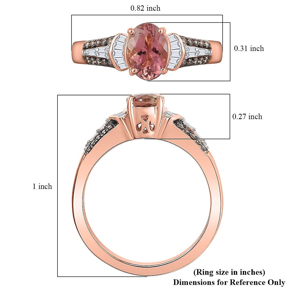 Luxoro 10K Rose Gold Premium Blush Tourmaline, Natural Champagne and White Diamond (I2) Ring (Size 9.5) 1.00 ctw image number 4