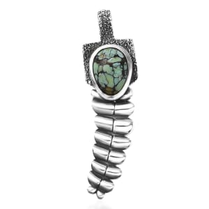 D’Joy Artisan Crafted Whispering Web Turquoise 2.60 ctw Rattlesnakes Pendant in Sterling Silver 