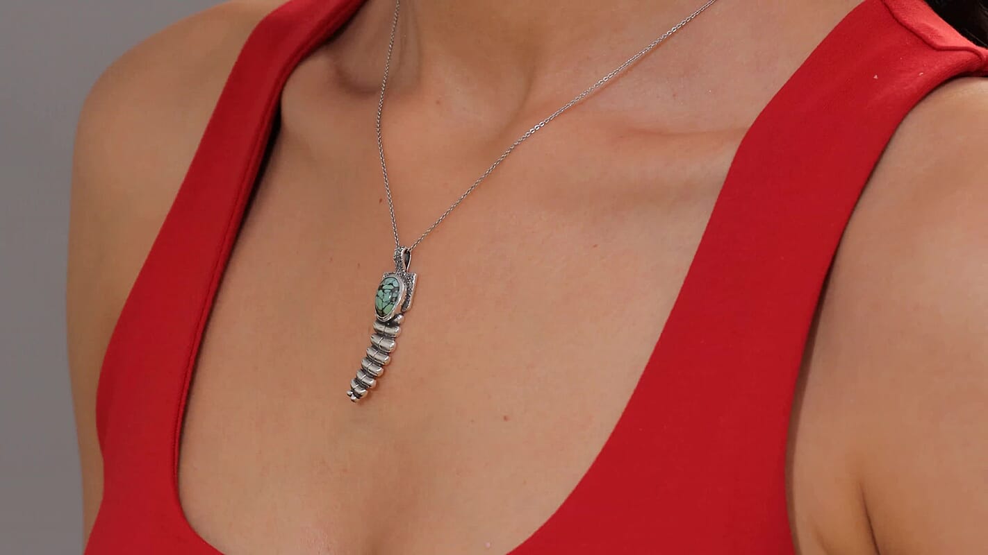 D'Joy Artisan Crafted Whispering Web Turquoise 2.60 ctw Rattlesnakes Pendant without Chain in Sterling Silver