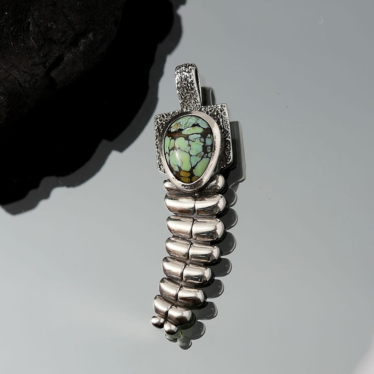 D’Joy Artisan Crafted Whispering Web Turquoise 2.60 ctw Rattlesnakes Pendant in Sterling Silver  image number 1