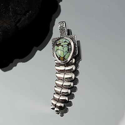 D'Joy Artisan Crafted Whispering Web Turquoise 2.60 ctw Rattlesnakes Pendant without Chain in Sterling Silver 