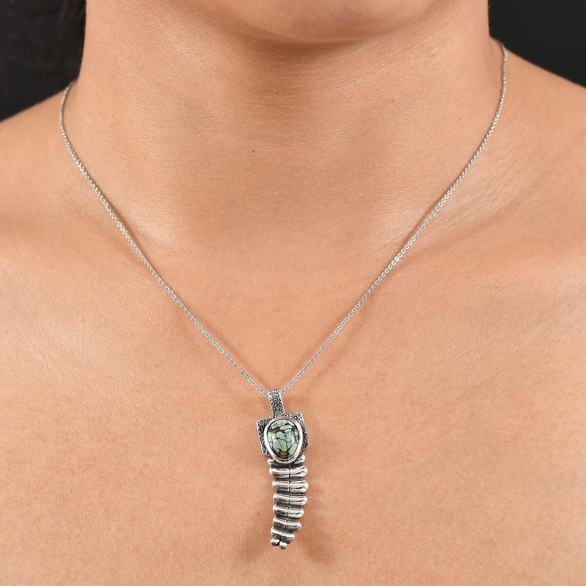 D’Joy Artisan Crafted Whispering Web Turquoise 2.60 ctw Rattlesnakes Pendant in Sterling Silver  image number 2