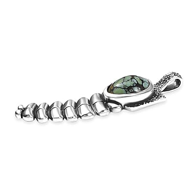 D'Joy Artisan Crafted Whispering Web Turquoise 2.60 ctw Rattlesnakes Pendant without Chain in Sterling Silver 