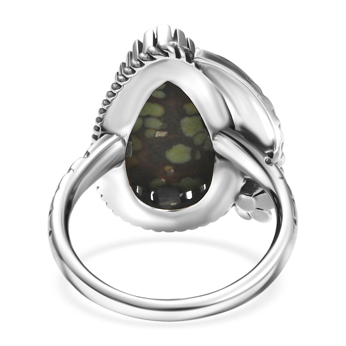 D'Joy Artisan Crafted Whispering Web Turquoise 7.00 ctw Flower and Leaf Ring in Sterling Silver (Size 7.0) image number 4