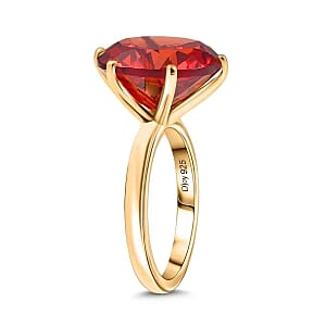 Lab Created Padparadscha Sapphire 13.12 ctw Ring in Vermeil Yellow Gold Over Sterling Silver (Size 6.5)