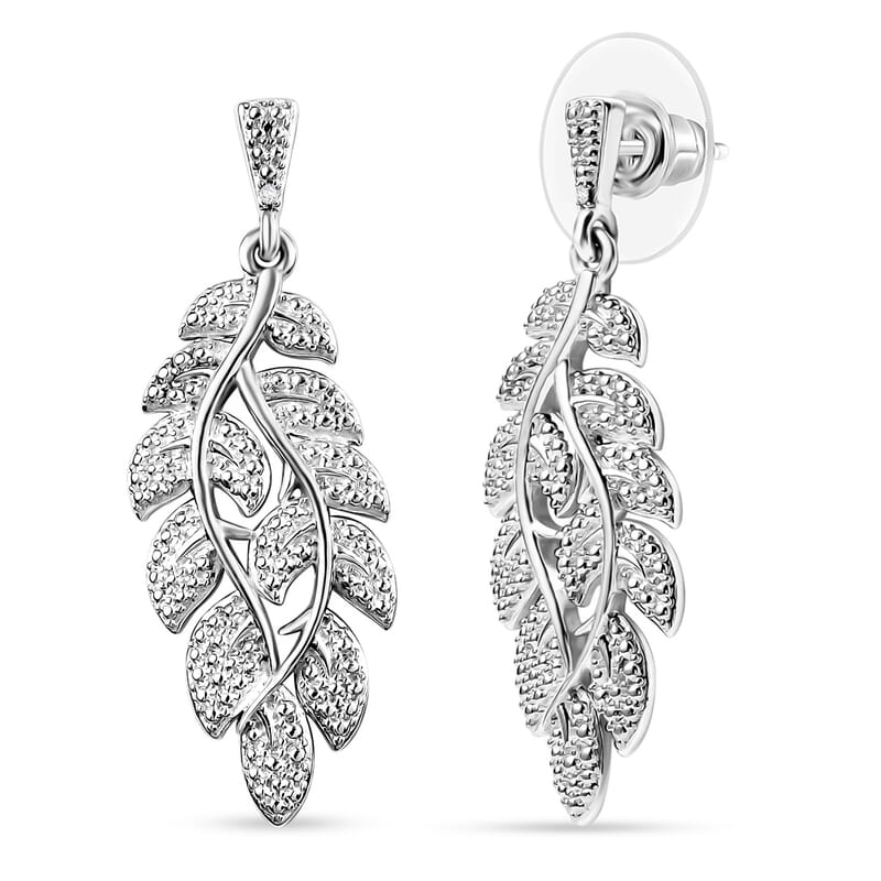 EverTrue White Diamond Accent Leaf Earrings in Platinum Bond