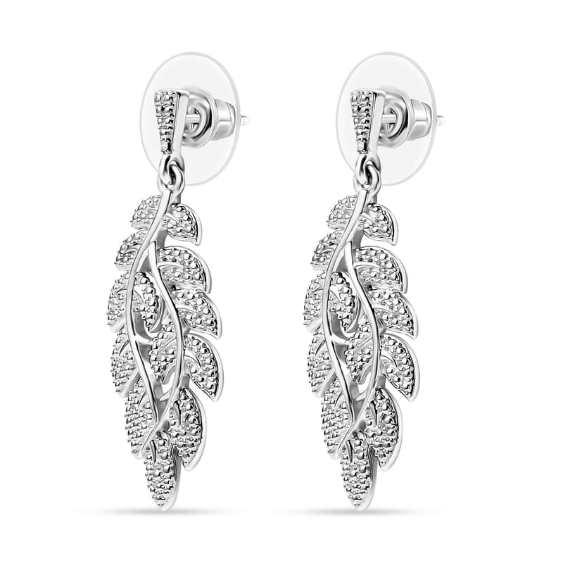 EverTrue White Diamond Accent Leaf Earrings in Platinum Bond